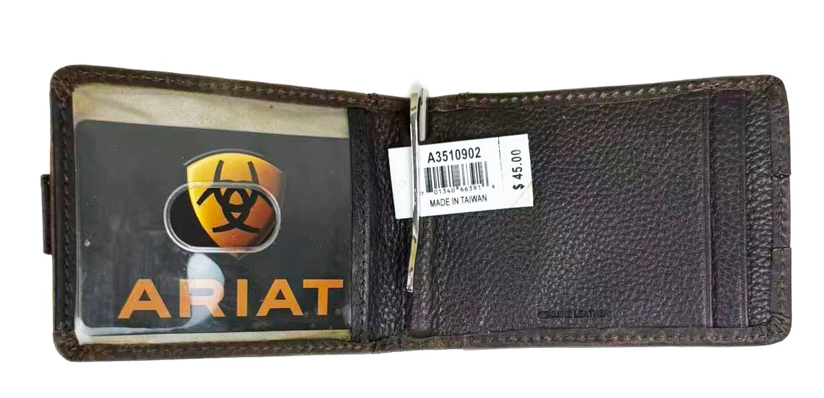 Ariat A3510902 Bifold Money Clip Wallet Card Case Stitch Leather Brown RRP$67 - Photo 3
