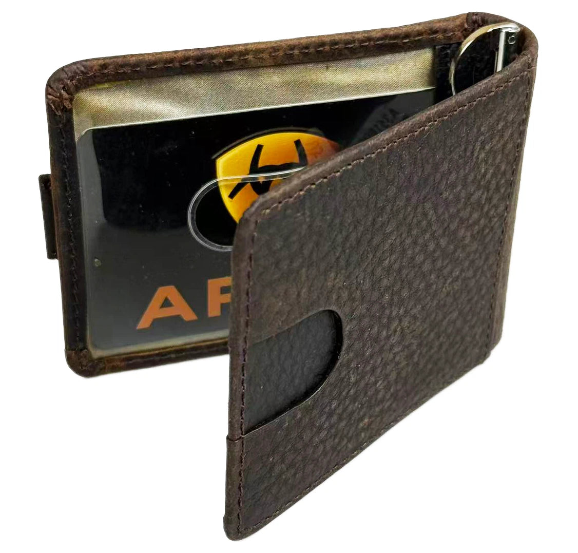 Ariat A3510902 Bifold Money Clip Wallet Card Case Stitch Leather Brown RRP$67 - Photo 2