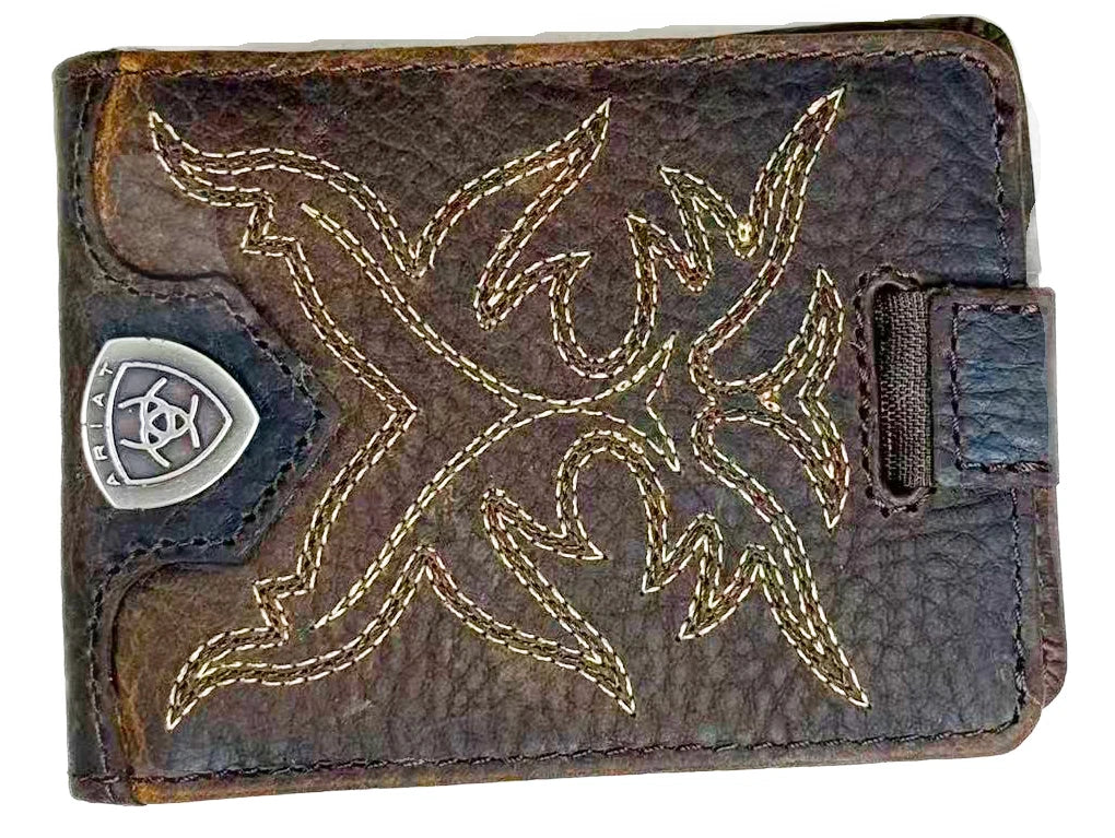 Ariat A3510902 Bifold Money Clip Wallet Card Case Stitch Leather Brown RRP$67 - Photo 1